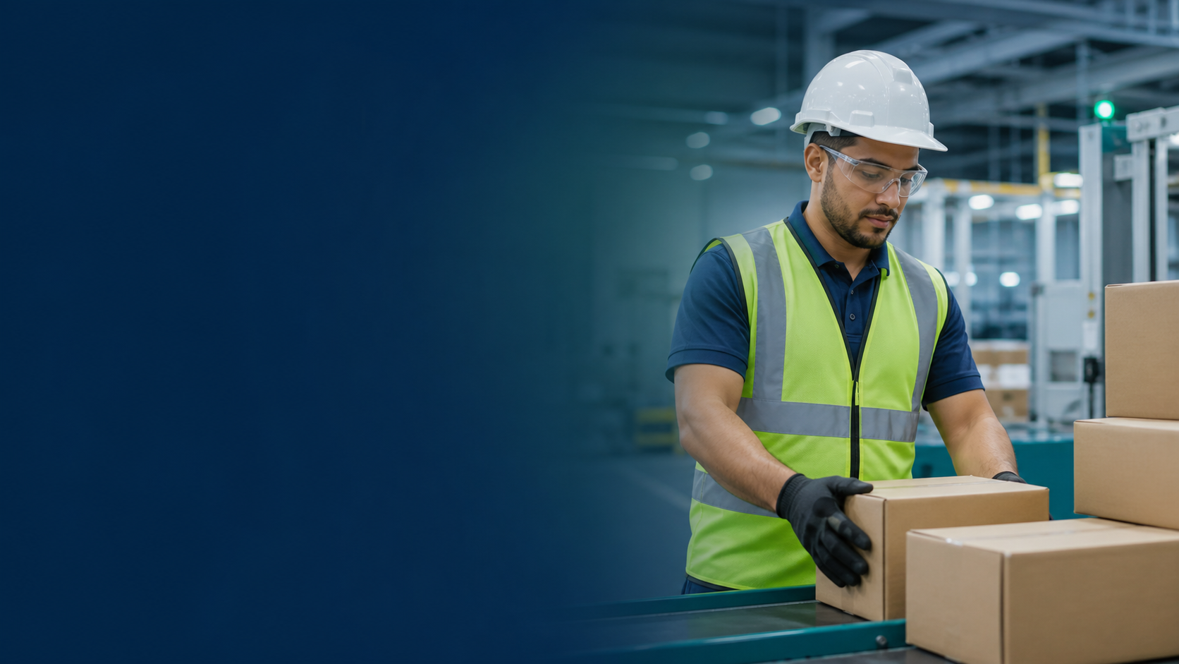 Profissional de producao e logistica organizando caixas